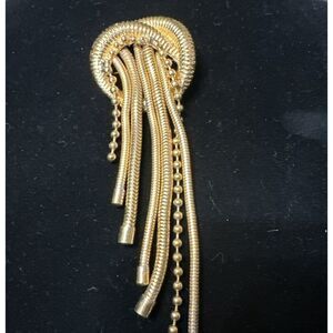 Jellyfish Brooch Vtg Gold Tone Tassel Dangles Beach Sea Life Tropical Organic 5"